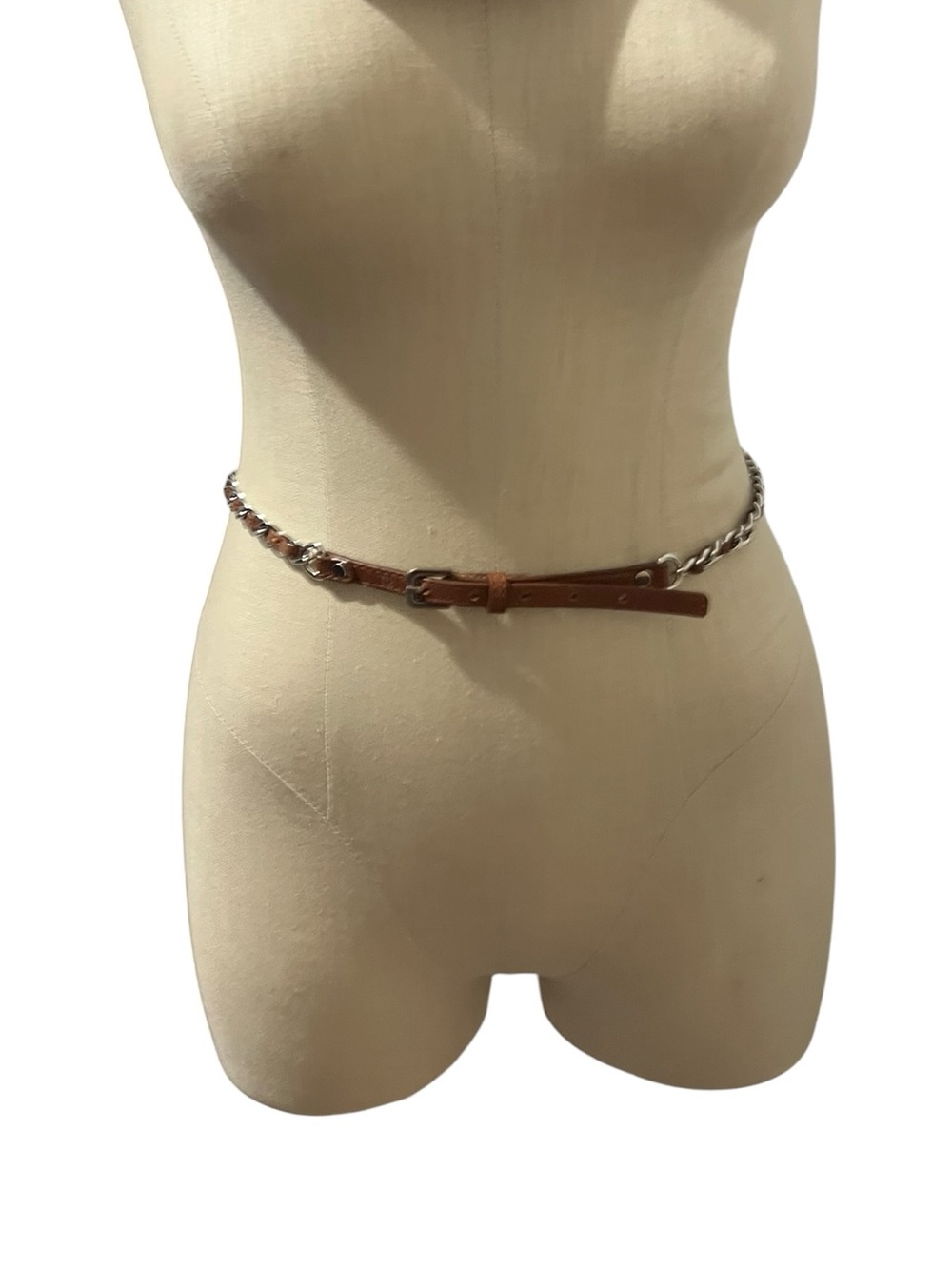 Sandro Belt 32" long T2 Brown Silver Chain Braided Thin